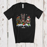 MacnyStore - Personalized Custom Name Three Elf Reindeer Santa Raccoons; Lovely Christmas Lights Animal T-Shirt