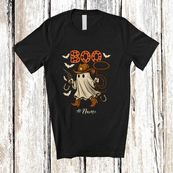 MacnyStore - Personalized Custom Name Boo; Humorous Halloween Boo Ghost Cowboy Western; Family T-Shirt