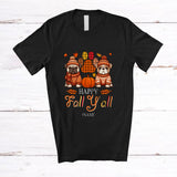 MacnyStore - Personalized Custom Name Happy Fall Y'all; Amusing Thanksgiving Plaid Paws English Bulldog Owner T-Shirt