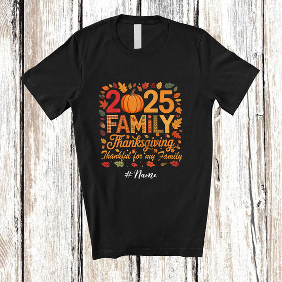 MacnyStore - Personalized Custom Name 2025 Family Thanksgiving; Adorable Dinner Fall Leaves Pumpkin T-Shirt