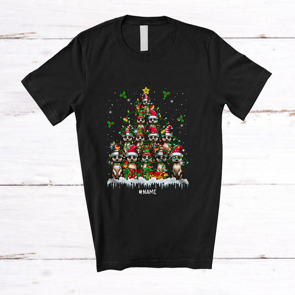 MacnyStore - Personalized Custom Name Meerkat Christmas Tree; Merry X-mas Lights Snowing; Family Group T-Shirt