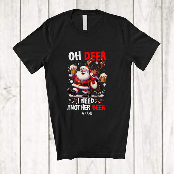 MacnyStore - Personalized Custom Name Deer I Need Another Beer; Cheerful Christmas Santa Reindeer Drinking T-Shirt