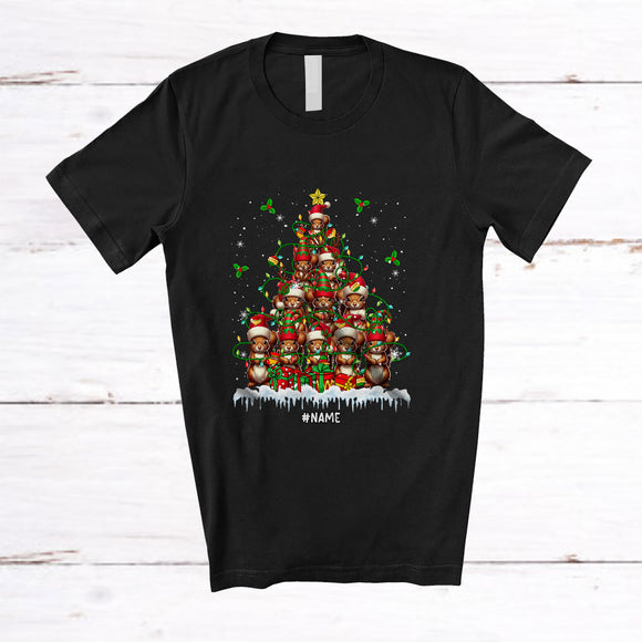 MacnyStore - Personalized Custom Name Squirrel Christmas Tree; Merry X-mas Lights Snowing; Family Group T-Shirt