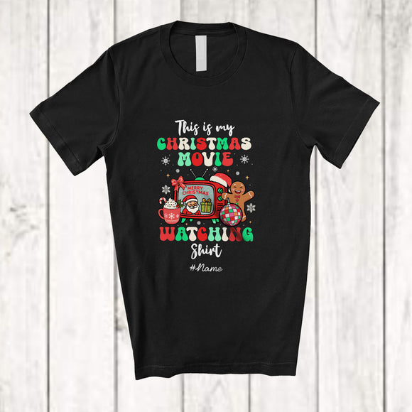 MacnyStore - Personalized Custom Name Christmas Movie Watching Shirt; Joyful Santa Gingerbread Family T-Shirt