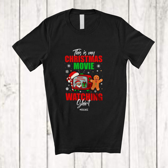 MacnyStore - Personalized Custom Name Christmas Movie Watching Shirt; Joyful Santa Gingerbread; Men Family T-Shirt