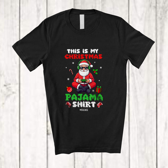 MacnyStore - Personalized Custom Name My Christmas Pajama Shirt; Joyful Santa Gaming; Men Boy Gamer T-Shirt