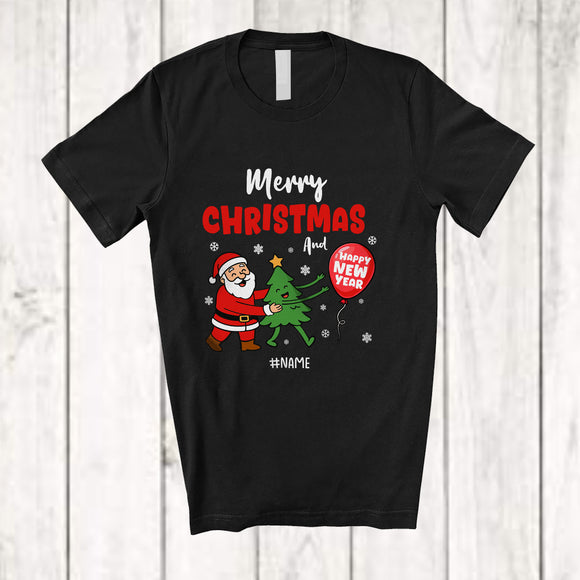 MacnyStore - Personalized Custom Name Merry Christmas Happy New Year; Lovely X-mas Tree Santa Waiting T-Shirt