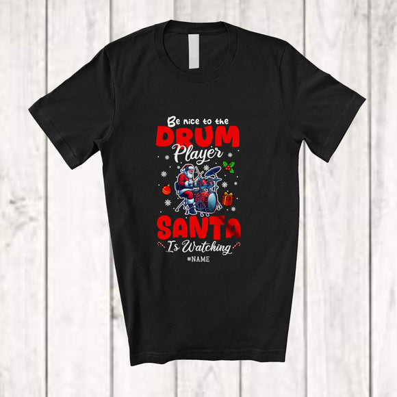 MacnyStore - Personalized Custom Name Nice To Drum Player; Amusing Christmas Santa Musical Instruments T-Shirt