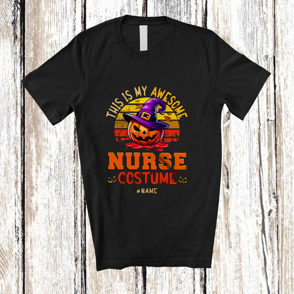 MacnyStore - Personalized Custom Name Retro My Awesome Nurse Costume; Scary Halloween Pumpkin T-Shirt