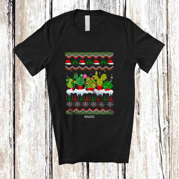 MacnyStore - Personalized Custom Name Succulent With Christmas Santa; Lovely X-mas Sweater Family Group T-Shirt