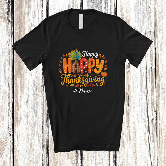 MacnyStore - Personalized Custom Name Happy Thanksgiving; Lovely Fall Pilgrim Peacock; Family T-Shirt