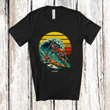 MacnyStore - Personalized Custom Name Vintage Retro Three Skeletons Surfing; Creepy Halloween Surfboard T-Shirt