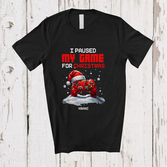 MacnyStore - Personalized Custom Name I Paused My Game For Christmas; Joyful Game Controller Gamer T-Shirt
