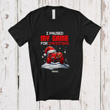 MacnyStore - Personalized Custom Name I Paused My Game For Christmas; Joyful Game Controller Gamer T-Shirt