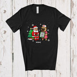 MacnyStore - Personalized Custom Name Nurse Pug With Santa; Humorous Christmas Tree Pug Nursing T-Shirt