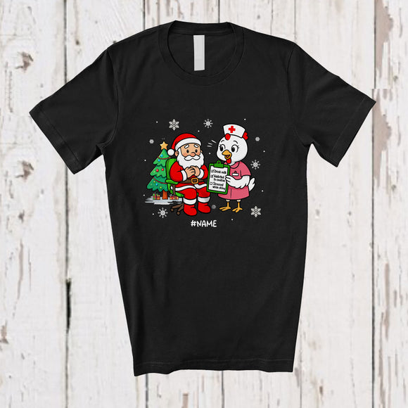 MacnyStore - Personalized Custom Name Nurse Chicken With Santa; Humorous Christmas Tree Farmer Nursing T-Shirt