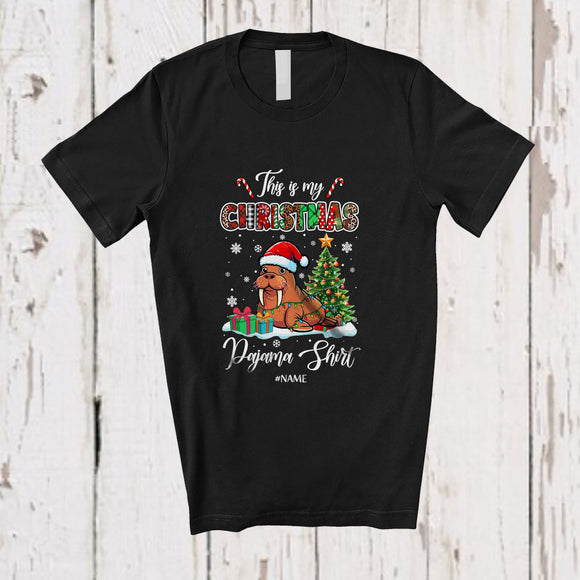 MacnyStore - Personalized Custom Name My Christmas Pajama Shirt; Fantastic X-mas Tree Santa Walrus T-Shirt