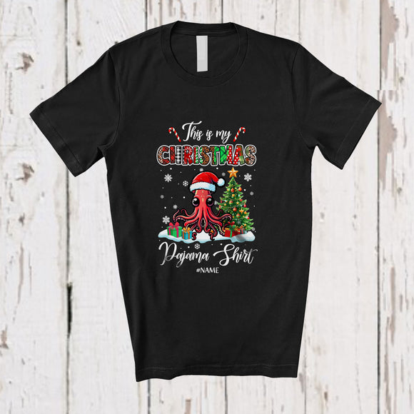 MacnyStore - Personalized Custom Name My Christmas Pajama Shirt; Fantastic X-mas Tree Santa Squid T-Shirt