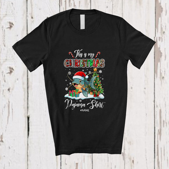 MacnyStore - Personalized Custom Name My Christmas Pajama Shirt; Fantastic X-mas Tree Santa Catfish T-Shirt