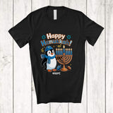 MacnyStore - Personalized Custom Name Happy Hanukkah; Adorable Chanukah Menorah Penguins Animal T-Shirt