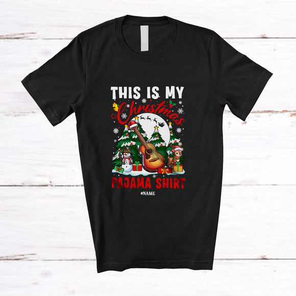 MacnyStore - Personalized This Is My Christmas Pajama Shirt; Joyful Custom Name Santa Guitar Player Musician T-Shirt