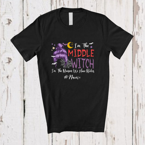 MacnyStore - Personalized Custom Name Middle Witch; Scary Halloween Witch Rules; Sister Family T-Shirt
