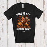 MacnyStore - Personalized Custom Name My Thanksgiving Pajama Shirt; Joyful Turkey Plaid Pumpkins T-Shirt