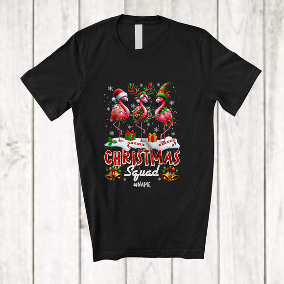 MacnyStore - Personalized Custom Name Christmas Squad; Lovely Three X-mas Flamingo Animal Lover T-Shirt