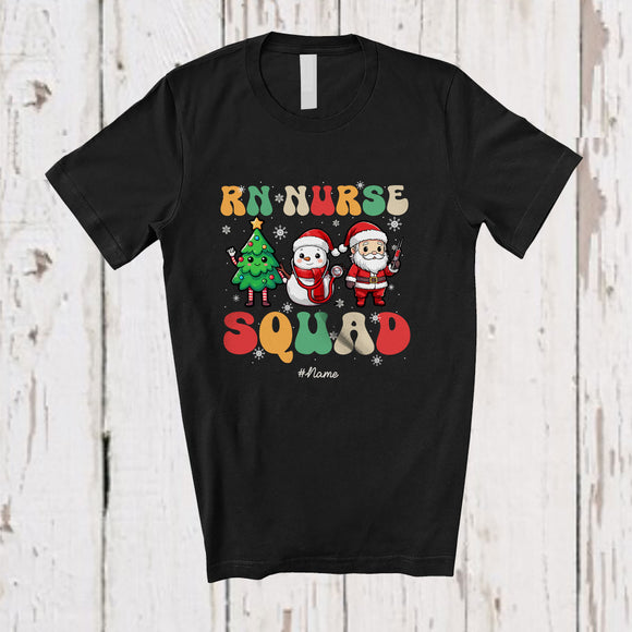 MacnyStore - Personalized Custom Name RN Nurse Squad; Humorous Christmas Tree Snowman Santa T-Shirt