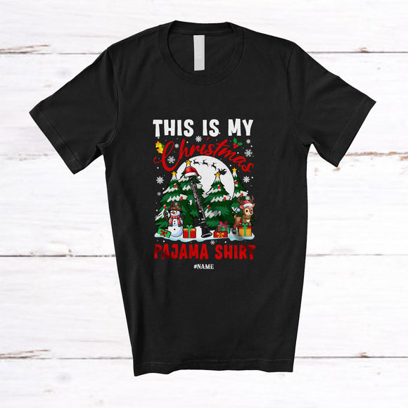 MacnyStore - Personalized This Is My Christmas Pajama Shirt; Joyful Custom Name Santa Clarinet Player Musician T-Shirt