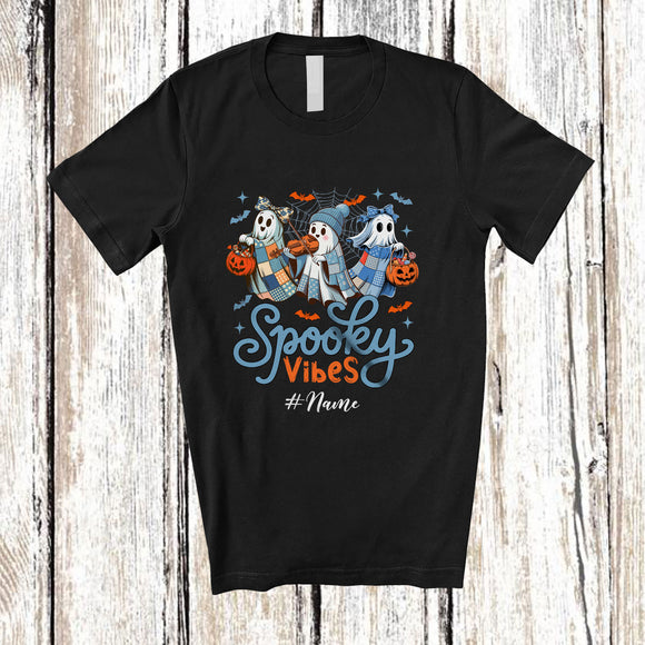 MacnyStore - Personalized Custom Name Spooky Vibes; Lovely Halloween Three Boo Playing Violin Musician T-Shirt