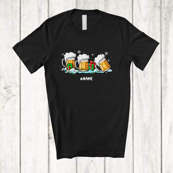 MacnyStore - Personalized Custom Name Three X-mas Beer Glasses; Amazing Christmas Lights Snow Drinking T-Shirt