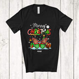 MacnyStore - Personalized Custom Name Merry Christmas; Lovely X-mas Tree Snowing Santa Butterfly Animal T-Shirt