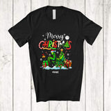 MacnyStore - Personalized Custom Name Merry Christmas; Lovely X-mas Tree Snowing Santa Mantis Animal T-Shirt
