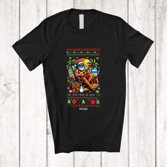 MacnyStore - Personalized Custom Name Santa Hawaiian Playing Guitar; Amazing Christmas In July Sweater T-Shirt