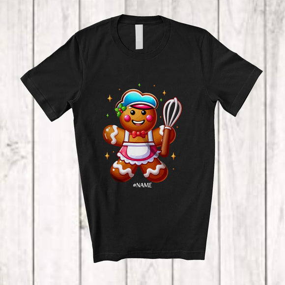 MacnyStore - Personalized Custom Name Gingerbread Lunch Lady; Proud Christmas Jobs Baking Baker T-Shirt