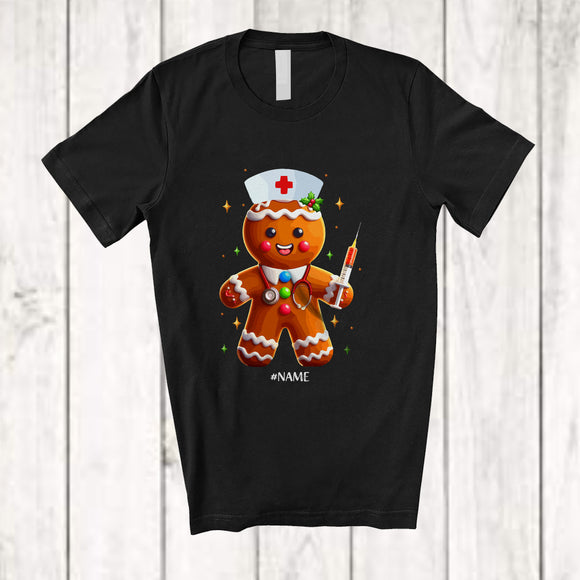 MacnyStore - Personalized Custom Name Gingerbread Nurse; Proud Christmas Jobs Baking Baker T-Shirt