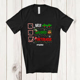 MacnyStore - Personalized Custom Name Nice Naughty Portuguese; Sarcastic Christmas Lights Pajama Family T-Shirt