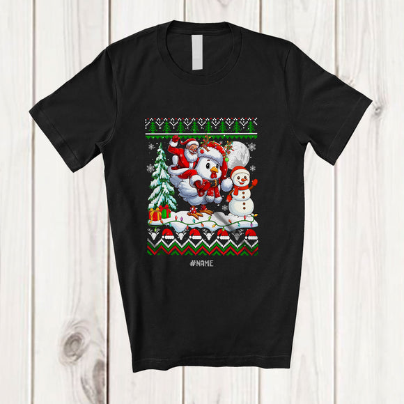 MacnyStore - Personalized Custom Name Santa Riding Chicken; Awesome Christmas Sweater Snowman Farmer T-Shirt