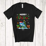 MacnyStore - Personalized Custom Name Merry Christmas; Lovely X-mas Tree Snowing Santa Dolphin Animal T-Shirt