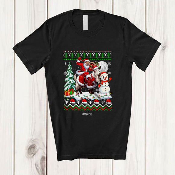 MacnyStore - Personalized Custom Name Santa Riding Goat; Awesome Christmas Sweater Snowman Farmer T-Shirt