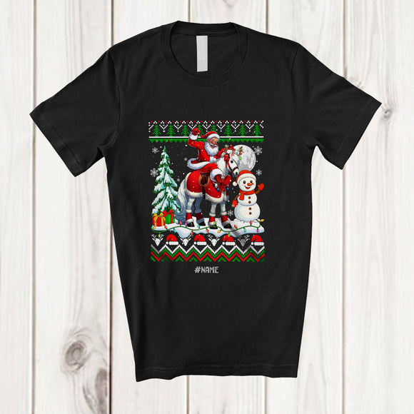 MacnyStore - Personalized Custom Name Santa Riding Horse; Awesome Christmas Sweater Snowman Farmer T-Shirt