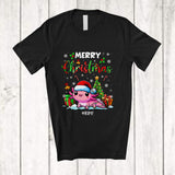 MacnyStore - Personalized Custom Name Merry Christmas; Lovely X-mas Tree Snowing Santa Axolotl Animal T-Shirt