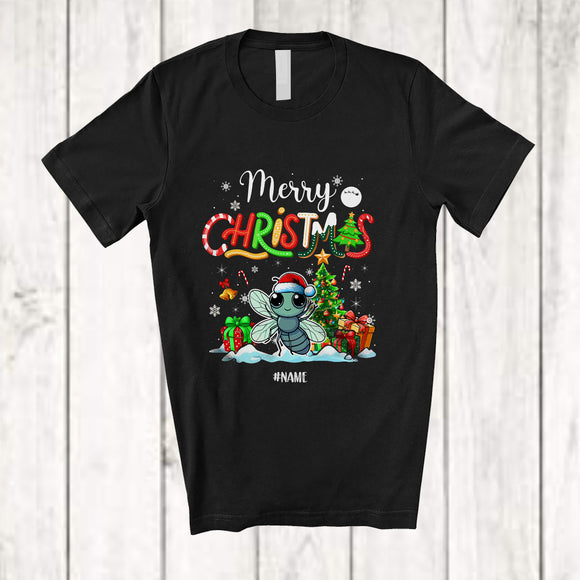 MacnyStore - Personalized Custom Name Merry Christmas; Lovely X-mas Tree Snowing Santa Fly Animal T-Shirt