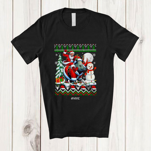 MacnyStore - Personalized Custom Name Santa Riding Rhinoceros; Awesome Christmas Sweater Snowman T-Shirt