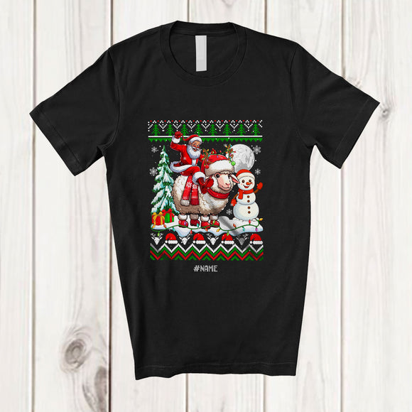 MacnyStore - Personalized Custom Name Santa Riding Sheep; Awesome Christmas Sweater Snowman Farmer T-Shirt