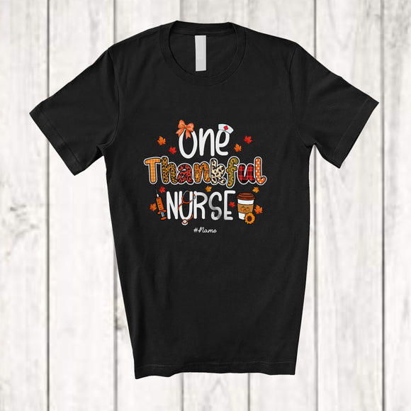 MacnyStore - Personalized Custom Name One Thankful Nurse; Awesome Thanksgiving Leopard Plaid Coffee T-Shirt