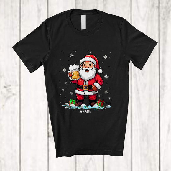 MacnyStore - Personalized Custom Name Santa Drinking Beer Glasses; Amazing Christmas Light Snow Drinking T-Shirt