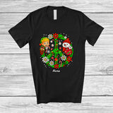 MacnyStore - Personalized Custom Name Floral Peace Sign Elf Snowman Face; Adorable Christmas Family T-Shirt