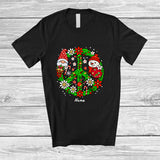 MacnyStore - Personalized Custom Name Floral Peace Sign Gnome Snowman Face; Adorable Christmas Family T-Shirt